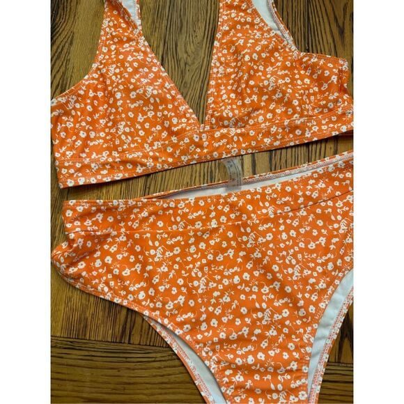 Ditsy floral high waist orange bikini set size Large - Picture 3 of 4